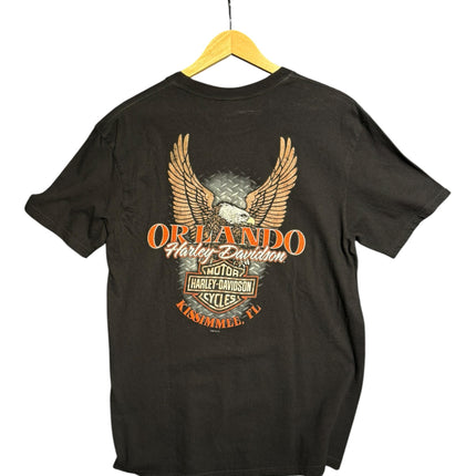 OutOf10 black Harley-Davidson cotton t-shirt featuring a back graphic of an eagle and Orlando Florida location text.