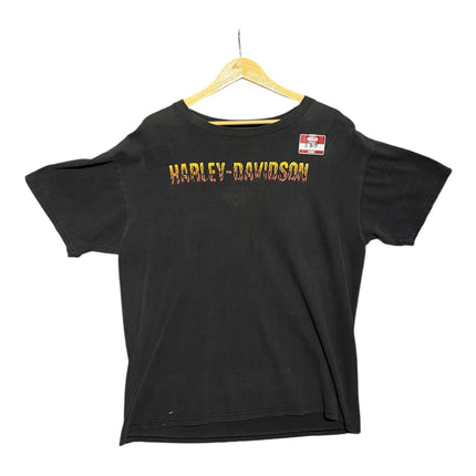 OutOf10 black Harley-Davidson cotton crewneck t-shirt with flame-inspired logo graphic on front