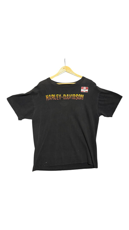 OutOf10 black Harley-Davidson cotton crewneck t-shirt with flame-inspired logo graphic on front