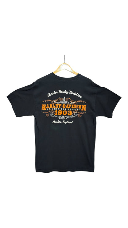 OutOf10 black Harley-Davidson cotton t-shirt with Chester England graphic print on the back