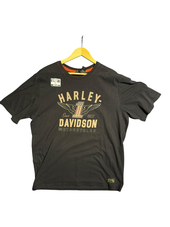 OutOf10 black Harley-Davidson cotton crewneck t-shirt with vintage eagle wing graphic and 1903 heritage logo