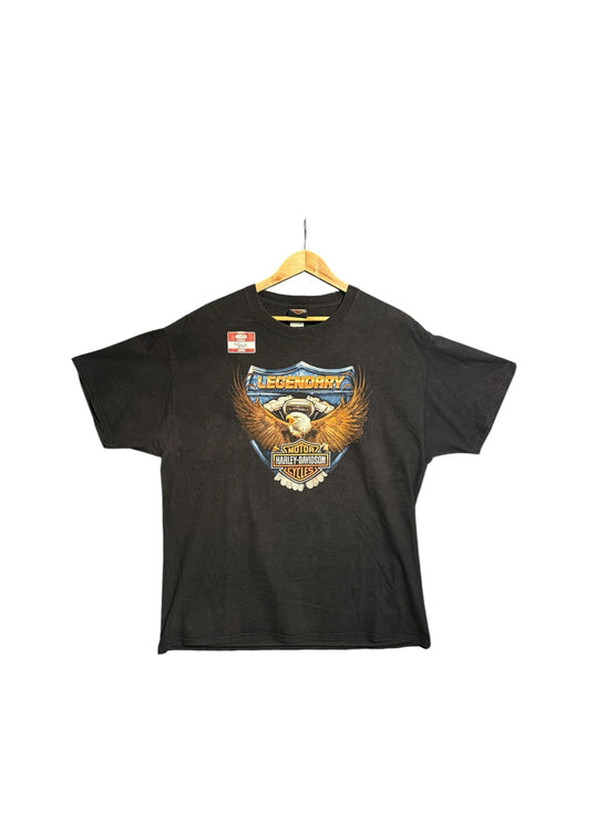 OutOf10 black Harley-Davidson Jeddah anniversary cotton t-shirt with eagle and shield graphic on front