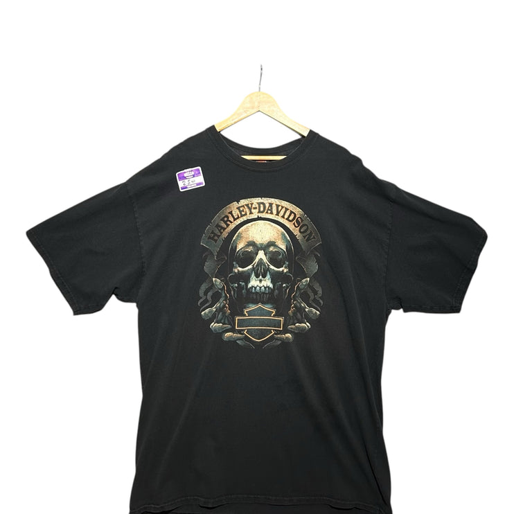 OutOf10 black cotton Harley-Davidson short sleeve t-shirt featuring a detailed skull graphic on the front