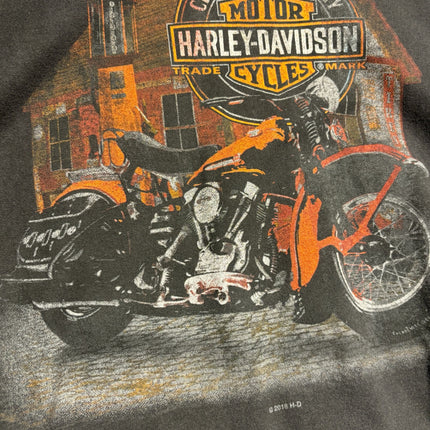 OutOf10 black long sleeve shirt featuring a vintage Harley-Davidson motorcycle graphic and Cherohala Skyway text.