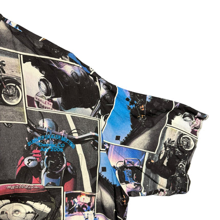 OutOf10 vintage Harley-Davidson short-sleeve button-down shirt with a dark motorcycle photo collage print