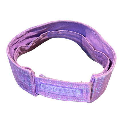 OutOf10 Harley-Davidson purple cotton sun visor with light blue plaid pattern and embossed logo on adjustable strap