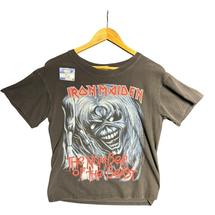OutOf10 vintage-style black Iron Maiden The Number of the Beast graphic t-shirt with Eddie mascot print.