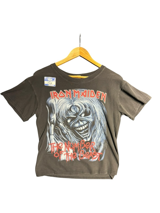 OutOf10 vintage-style black Iron Maiden The Number of the Beast graphic t-shirt with Eddie mascot print.