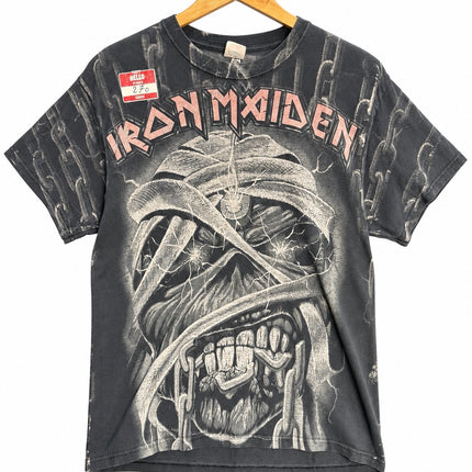 OutOf10 vintage Iron Maiden band t-shirt in washed black cotton with a detailed Eddie mummy graphic print
