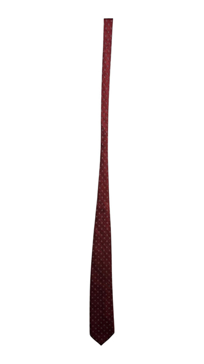 OutOf10 J.PRESS deep red silk necktie featuring a subtle white geometric micro-pattern for formal business attire.