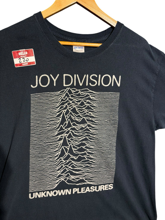OutOf10 black Joy Division Unknown Pleasures graphic cotton crewneck t-shirt with off-white pulsar wave print