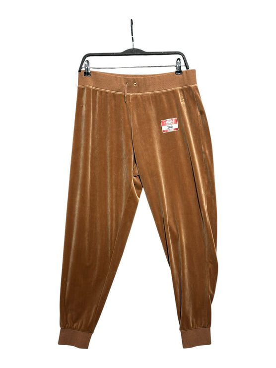 OutOf10 Juicy Couture Sport mocha brown velour joggers with elastic waistband and ribbed cuffs on a hanger