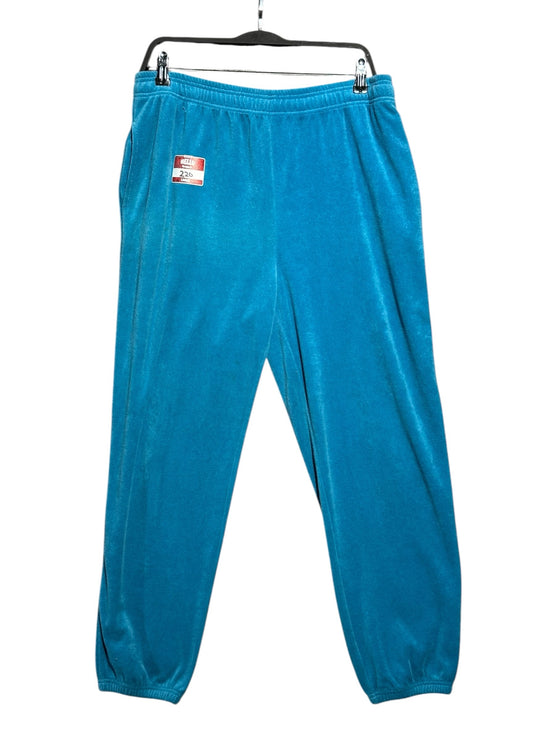 OutOf10 Juicy Couture Black Label turquoise blue velour lounge pants with elasticated waistband and cuffed ankles.