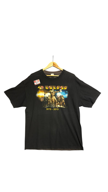 OutOf10 vintage black Kansas band 40th anniversary graphic t-shirt with detailed 1973-2013 commemorative print