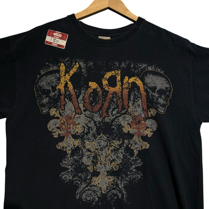 OutOf10 black Korn band t-shirt with a distressed skull and gothic graphic print on soft cotton fabric