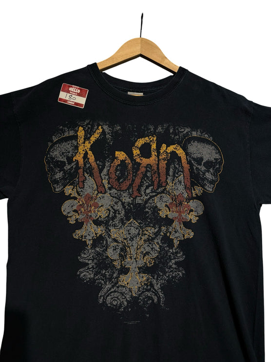 OutOf10 black Korn band t-shirt with a distressed skull and gothic graphic print on soft cotton fabric