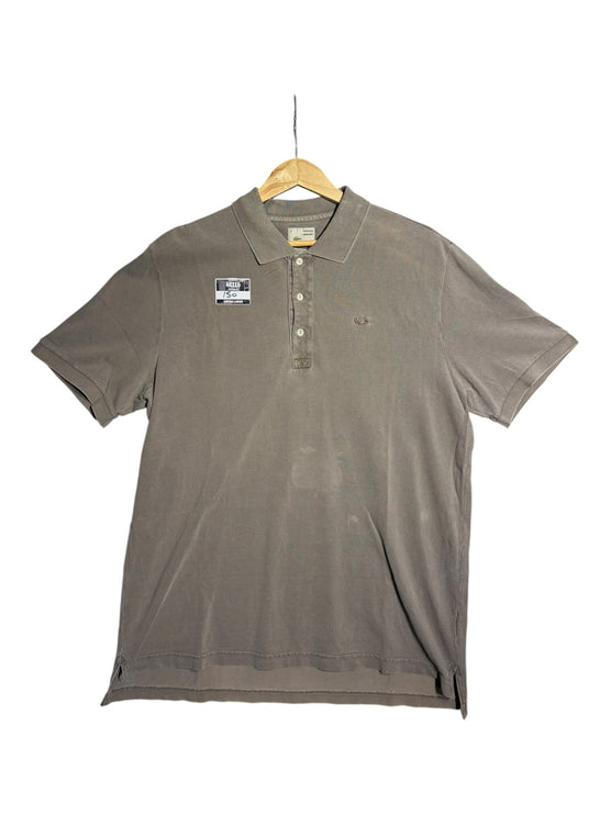 OutOf10 Lacoste vintage washed taupe cotton pique polo shirt with short sleeves and embroidered crocodile logo