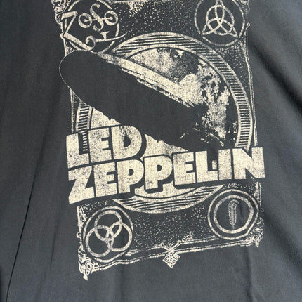 OutOf10 faded black cotton crewneck t-shirt featuring a distressed vintage Led Zeppelin airship graphic print.