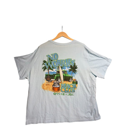 OutOf10 light blue cotton t-shirt featuring a vintage beach truck graphic print on the back