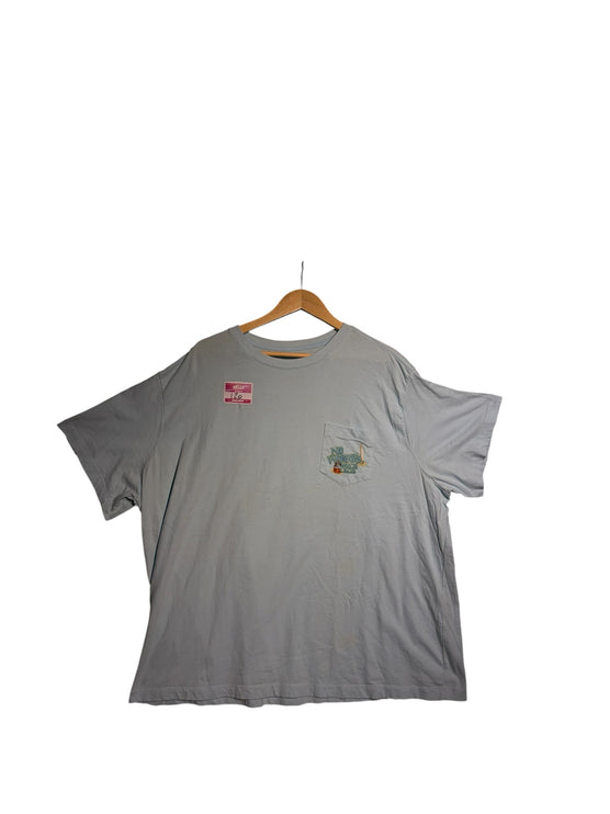 OutOf10 light blue cotton graphic pocket t-shirt with No Worries Beach Club embroidery on the chest pocket