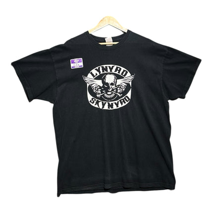 OutOf10 black cotton Lynyrd Skynyrd vintage graphic t-shirt with white skull and wings logo on the front