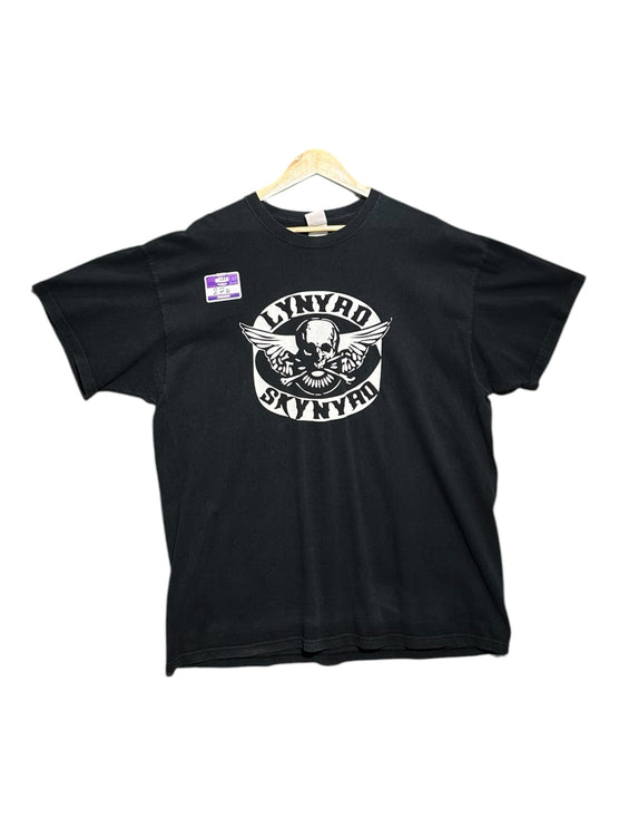 OutOf10 black cotton Lynyrd Skynyrd vintage graphic t-shirt with white skull and wings logo on the front