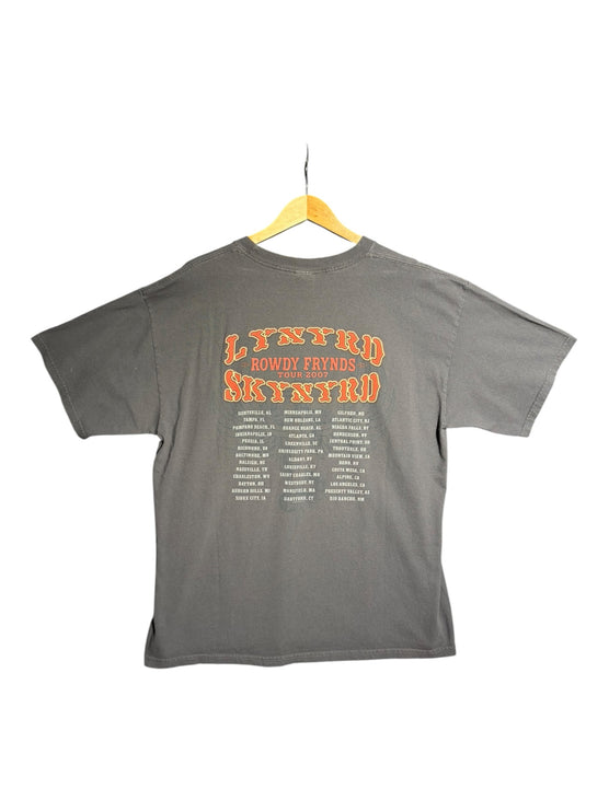OutOf10 charcoal grey Lynyrd Skynyrd 2007 Rowdy Frynds tour t-shirt with back graphic listing concert dates