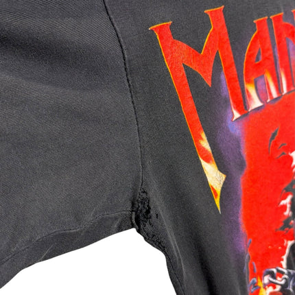 OutOf10 vintage black cotton Manowar band t-shirt with graphic print and visible underarm repair detail