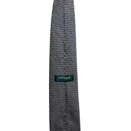OutOf10 formal necktie featuring a dark grey geometric diamond-grid pattern and a green mape brand label