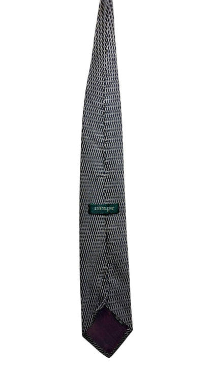 OutOf10 formal necktie featuring a dark grey geometric diamond-grid pattern and a green mape brand label
