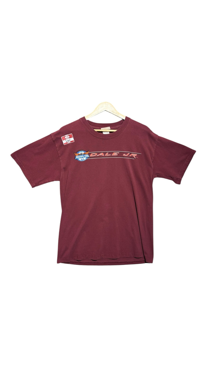 OutOf10 maroon cotton t-shirt featuring a Dale Earnhardt Jr. NASCAR Allstate 400 logo on the chest
