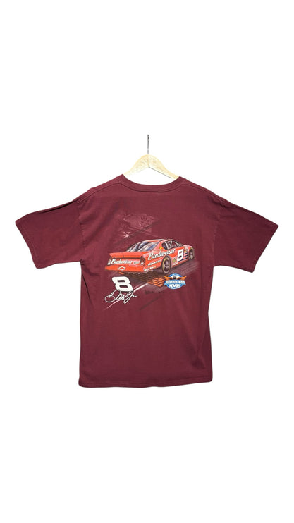 OutOf10 maroon cotton t-shirt featuring a vintage Dale Earnhardt Jr. NASCAR graphic on the back