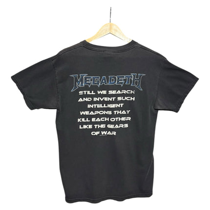 OutOf10 black vintage Megadeth band t-shirt featuring Gears of War lyrics printed on the back