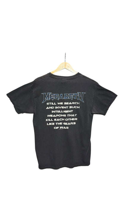 OutOf10 black vintage Megadeth band t-shirt featuring Gears of War lyrics printed on the back