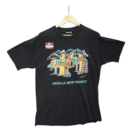 OutOf10 black short sleeve t-shirt featuring a vintage Mesilla New Mexico adobe architecture graphic print