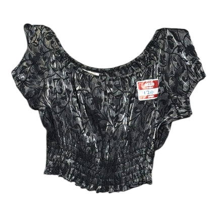 OutOf10 black and silver metallic floral jacquard off-the-shoulder cropped blouse with shirred elasticated waist.