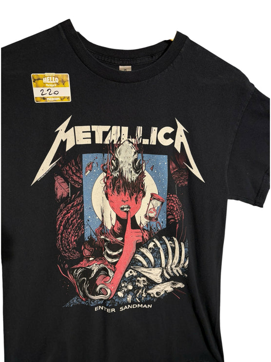 OutOf10 black Metallica Enter Sandman cotton crewneck t-shirt with a detailed skeletal graphic print.