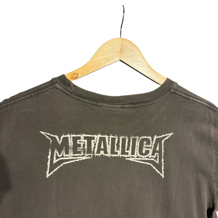 OutOf10 faded black Metallica crewneck t-shirt featuring a distressed white band logo on the back