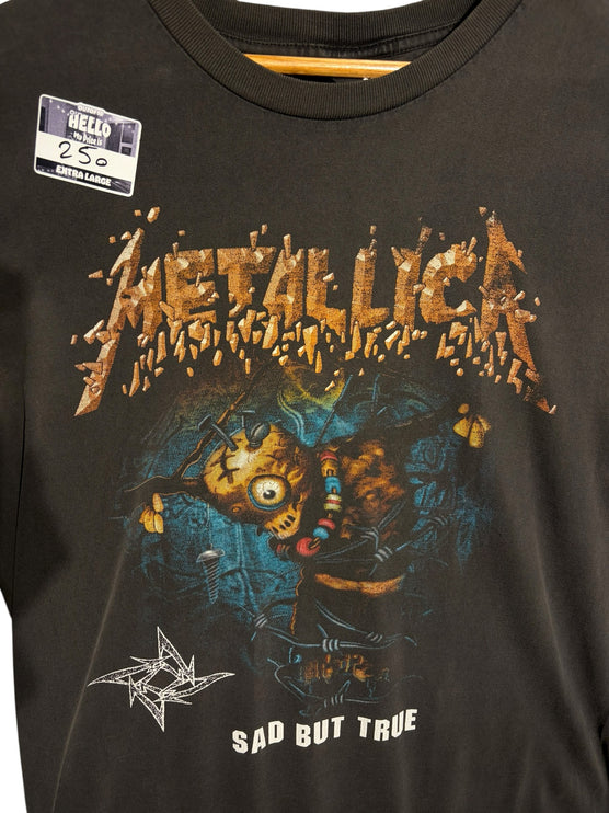 OutOf10 faded black cotton crewneck t-shirt featuring a Metallica Sad But True graphic print on the front