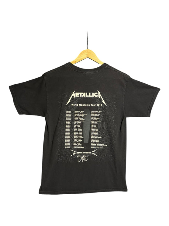 OutOf10 black Metallica World Magnetic Tour 2010 cotton t-shirt with white tour dates graphic on the back