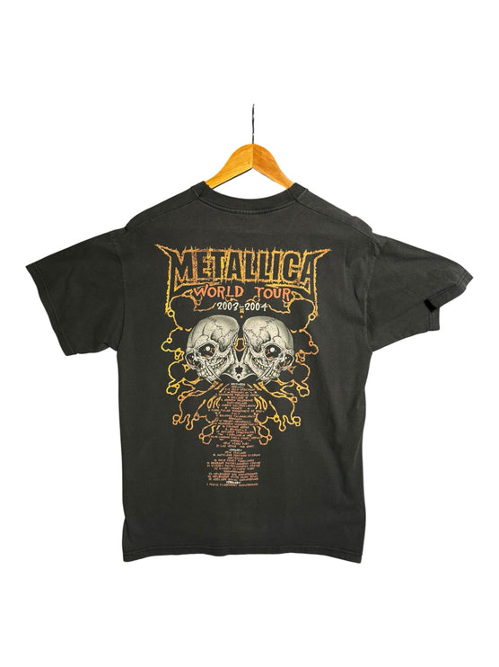 OutOf10 black cotton Metallica 2003-2004 world tour graphic t-shirt featuring skull artwork on the back