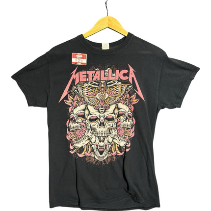 OutOf10 black Metallica WorldWired tour cotton t-shirt featuring a pink and cream skull and moth graphic print