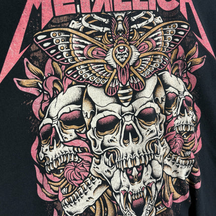OutOf10 black Metallica WorldWired tour t-shirt featuring a detailed pink and cream skull and moth graphic print