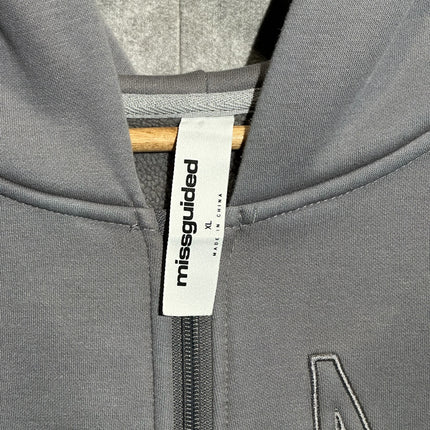 OutOf10 grey Missguided full zip-up hoodie with embroidered logo detail and soft fabric texture