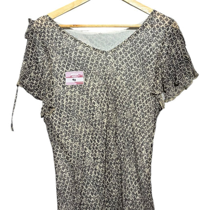 OutOf10 monochrome geometric print V-neck blouse with flutter sleeves, crafted from lightweight breathable fabric.