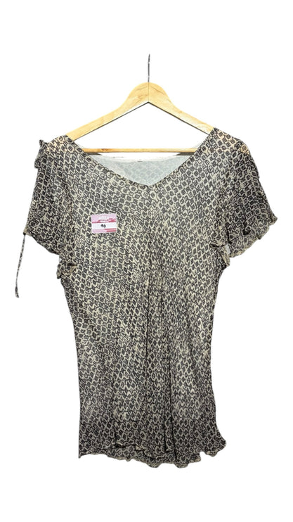OutOf10 monochrome geometric print V-neck blouse with flutter sleeves, crafted from lightweight breathable fabric.