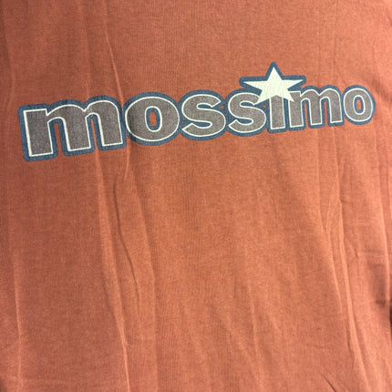 OutOf10 rust-orange cotton crewneck t-shirt featuring a vintage Mossimo logo with a white star graphic