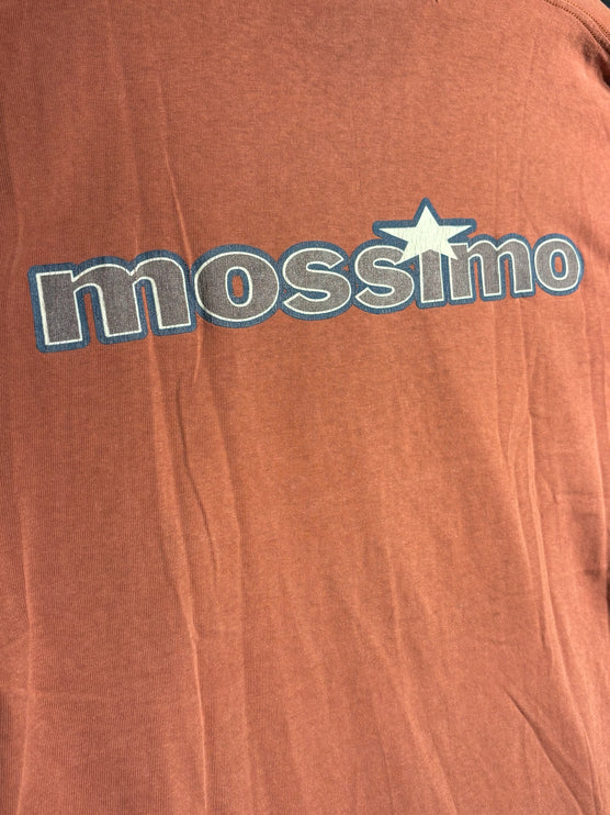 OutOf10 rust-orange cotton crewneck t-shirt featuring a vintage Mossimo logo with a white star graphic