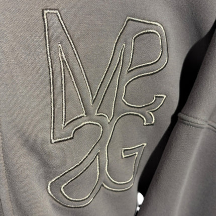 OutOf10 grey zip-up hoodie featuring a tonal embroidered MSGM logo on the chest in a premium heavyweight fabric.