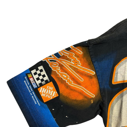 OutOf10 vintage NASCAR Tony Stewart t-shirt sleeve with Home Depot branding and orange and blue racing graphics